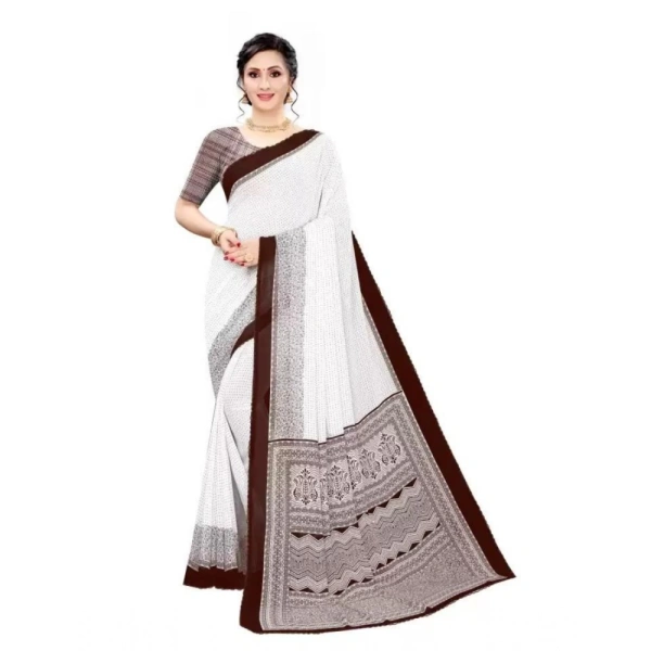 Women's Georgette Printed Saree With Unstitched Blouse (Coffee) - Coffee