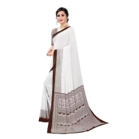 Women's Georgette Printed Saree With Unstitched Blouse (Coffee) - Coffee