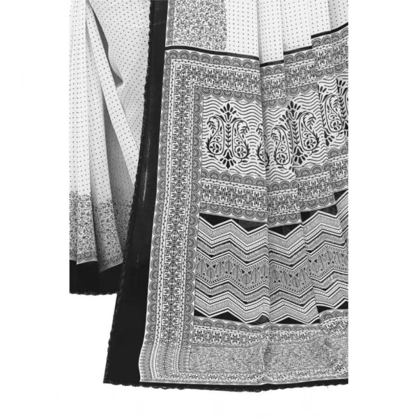 Women's Georgette Printed Saree With Unstitched Blouse (Black) - Black