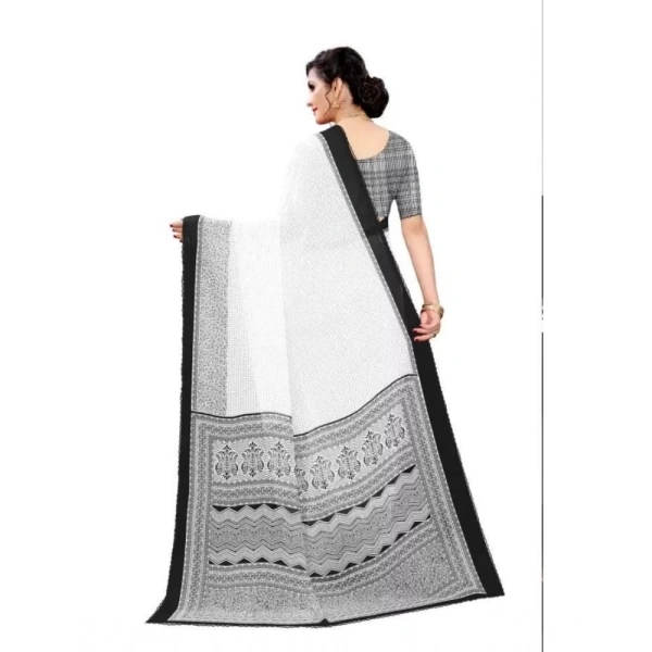 Women's Georgette Printed Saree With Unstitched Blouse (Black) - Black