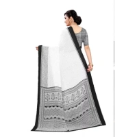 Women's Georgette Printed Saree With Unstitched Blouse (Black) - Black