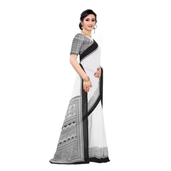 Women's Georgette Printed Saree With Unstitched Blouse (Black) - Black