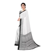 Women's Georgette Printed Saree With Unstitched Blouse (Black) - Black