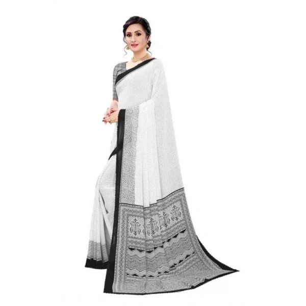 Women's Georgette Printed Saree With Unstitched Blouse (Black) - Black