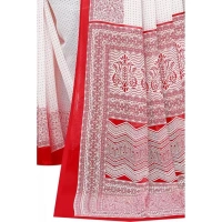 Women's Georgette Printed Saree With Unstitched Blouse (Red) - Red