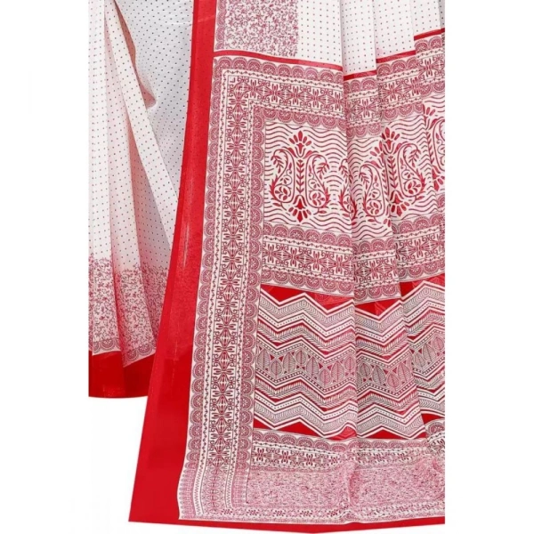 Women's Georgette Printed Saree With Unstitched Blouse (Red) - Red