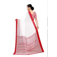 Women's Georgette Printed Saree With Unstitched Blouse (Red) - Red