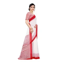 Women's Georgette Printed Saree With Unstitched Blouse (Red) - Red