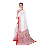 Women's Georgette Printed Saree With Unstitched Blouse (Red) - Red