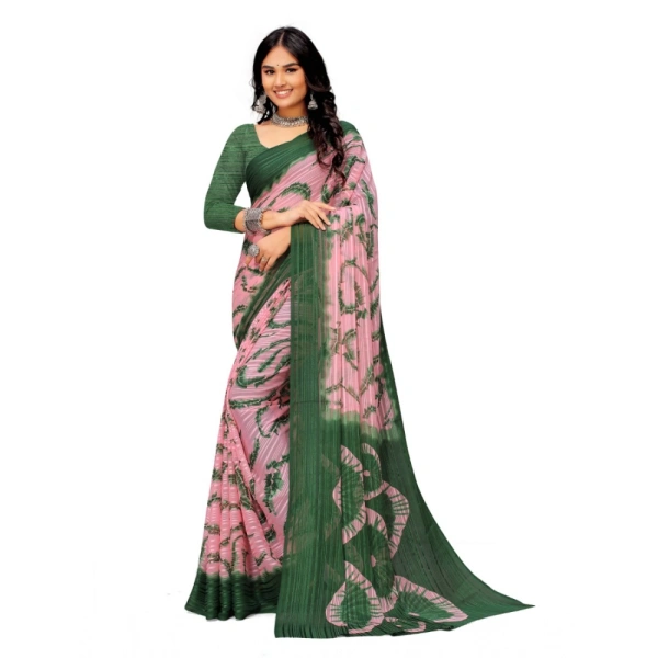 Women's Georgette Printed Saree With Unstitched Blouse (Green) - Green