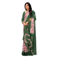 Women's Georgette Printed Saree With Unstitched Blouse (Green) - Green
