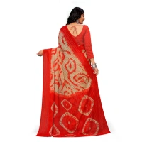 Women's Georgette Printed Saree With Unstitched Blouse (Red) - Red