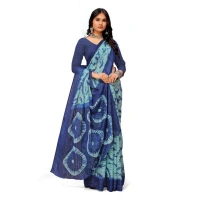 Women's Georgette Printed Saree With Unstitched Blouse (Blue) - Blue
