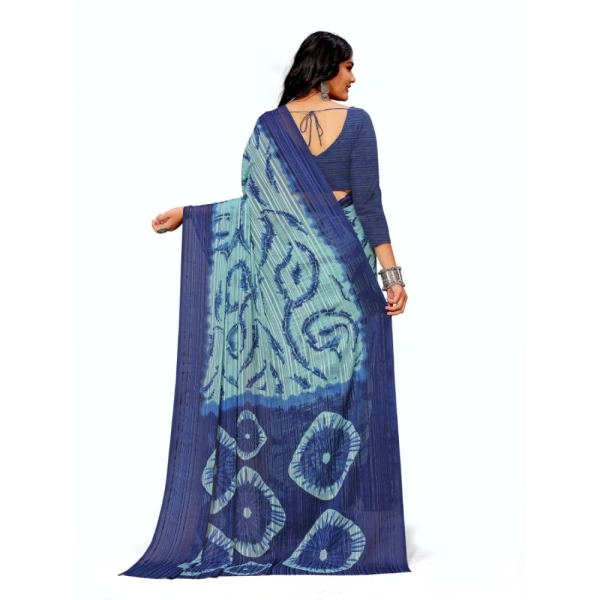 Women's Georgette Printed Saree With Unstitched Blouse (Blue) - Blue