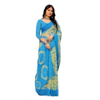 Women's Georgette Printed Saree With Unstitched Blouse (Skyblue) - Skyblue