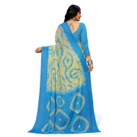 Women's Georgette Printed Saree With Unstitched Blouse (Skyblue) - Skyblue