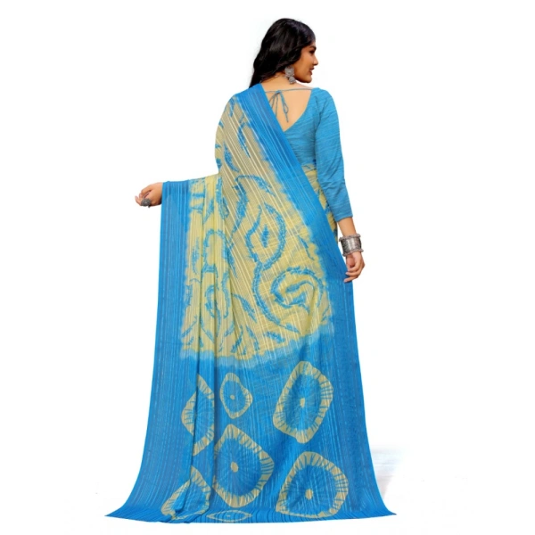 Women's Georgette Printed Saree With Unstitched Blouse (Skyblue) - Skyblue