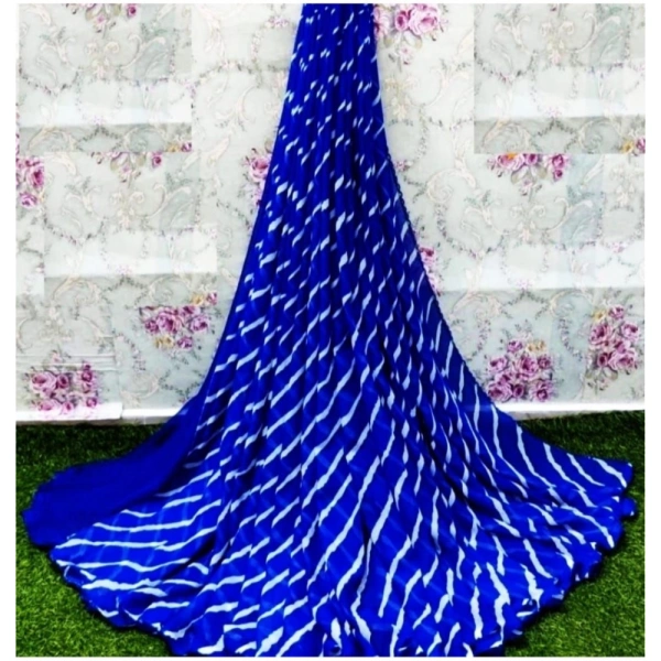 Women's Georgette Printed Saree With Unstitched Blouse (Blue) - Blue