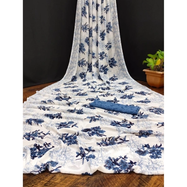 Women's Georgette Printed Saree With Unstitched Blouse (Blue) - Blue