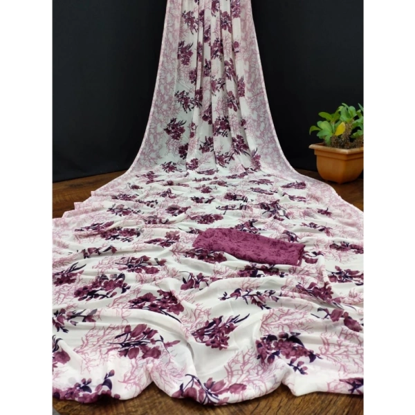 Women's Georgette Printed Saree With Unstitched Blouse (Pink) - Pink
