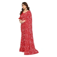 Women's Georgette Printed Saree With Unstitched Blouse 5.5Mtr (Red)