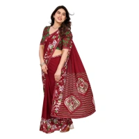 Women's Georgette Printed Saree With Unstitched Blouse 5.5Mtr (Red)