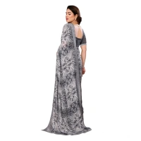 Women's Georgette Printed Saree With Unstitched Blouse 5.5Mtr (Grey)
