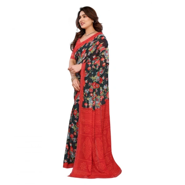Women's Georgette Printed Saree With Unstitched Blouse 5.5Mtr (Green)