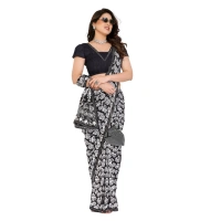 Women's Georgette Printed Saree With Unstitched Blouse 5.5Mtr (Black)