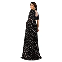 Women's Georgette Printed Saree With Unstitched Blouse 5.5Mtr (Black)