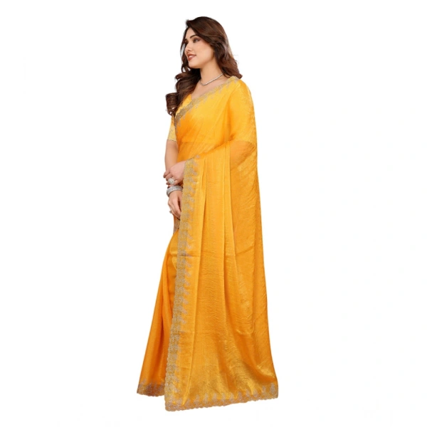 Women's Georgette Printed Saree With Unstitched Blouse 5.5Mtr (Yellow)