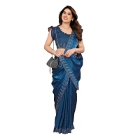 Women's Georgette Printed Saree With Unstitched Blouse 5.5Mtr (Blue)