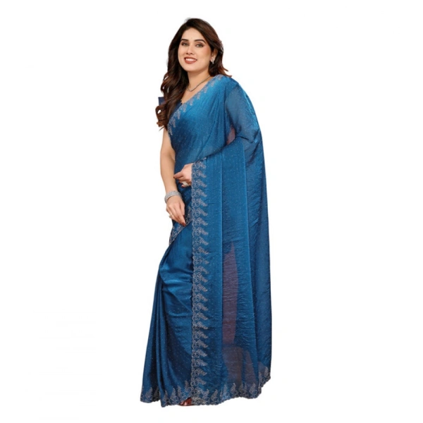 Women's Georgette Printed Saree With Unstitched Blouse 5.5Mtr (Blue)