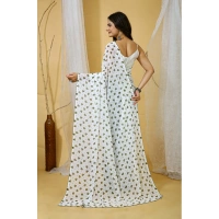 Women's Georgette Printed Saree With Unstitched Blouse 5.5Mtr (White-Grey)