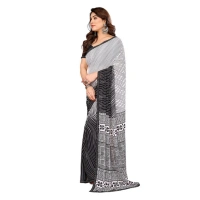 Women's Georgette Printed Saree With Unstitched Blouse 5.5Mtr (Black)