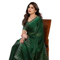 Women's Georgette Printed Saree With Unstitched Blouse 5.5Mtr (Green)