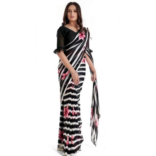 Women's Georgette Saree With Blouse (Pink, 5-6mtrs) - Pink