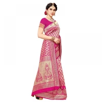 Women's Jacquard Silk Kanjivaram Jacquard Silk Saree With Blouse (Pink, 5-6 Mtrs) - Pink
