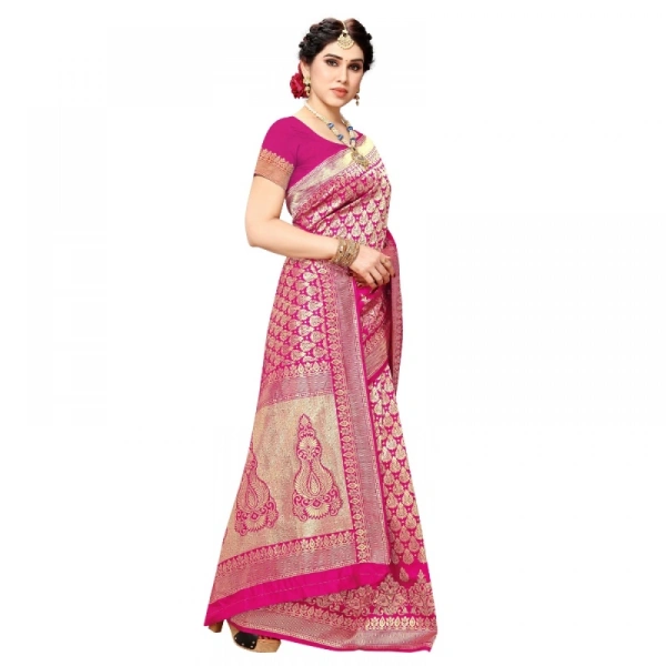 Women's Jacquard Silk Kanjivaram Jacquard Silk Saree With Blouse (Pink, 5-6 Mtrs) - Pink