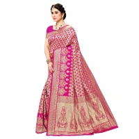 Women's Jacquard Silk Kanjivaram Jacquard Silk Saree With Blouse (Pink, 5-6 Mtrs) - Pink
