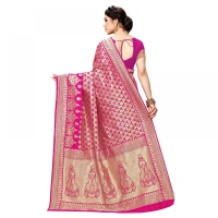 Women's Jacquard Silk Kanjivaram Jacquard Silk Saree With Blouse (Pink, 5-6 Mtrs) - Pink