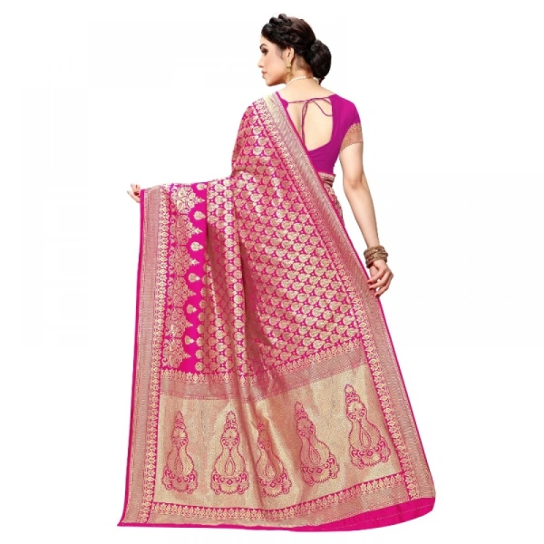 Women's Jacquard Silk Kanjivaram Jacquard Silk Saree With Blouse (Pink, 5-6 Mtrs) - Pink