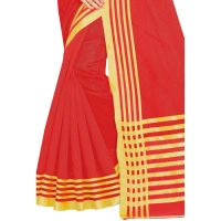 Women's Jacquard Striped Saree With Unstitched Blouse 5.5Mtr (Red) - Red