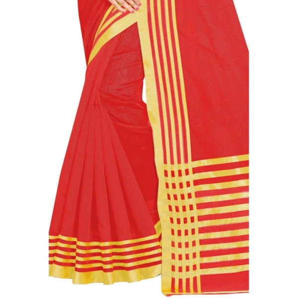 Women's Jacquard Striped Saree With Unstitched Blouse 5.5Mtr (Red) - Red