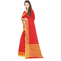 Women's Jacquard Striped Saree With Unstitched Blouse 5.5Mtr (Red) - Red