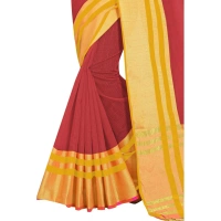 Women's Jacquard Striped Saree With Unstitched Blouse 5.5Mtr (Red) - Red