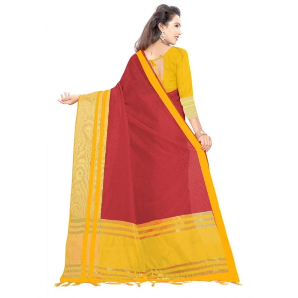 Women's Jacquard Striped Saree With Unstitched Blouse 5.5Mtr (Red) - Red