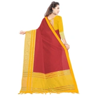 Women's Jacquard Striped Saree With Unstitched Blouse 5.5Mtr (Red) - Red