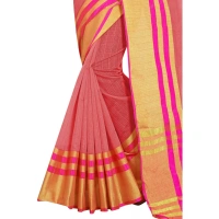 Women's Jacquard Striped Saree With Unstitched Blouse 5.5Mtr (Pink) - Pink