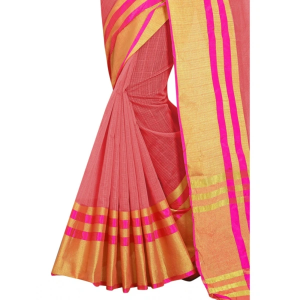Women's Jacquard Striped Saree With Unstitched Blouse 5.5Mtr (Pink) - Pink